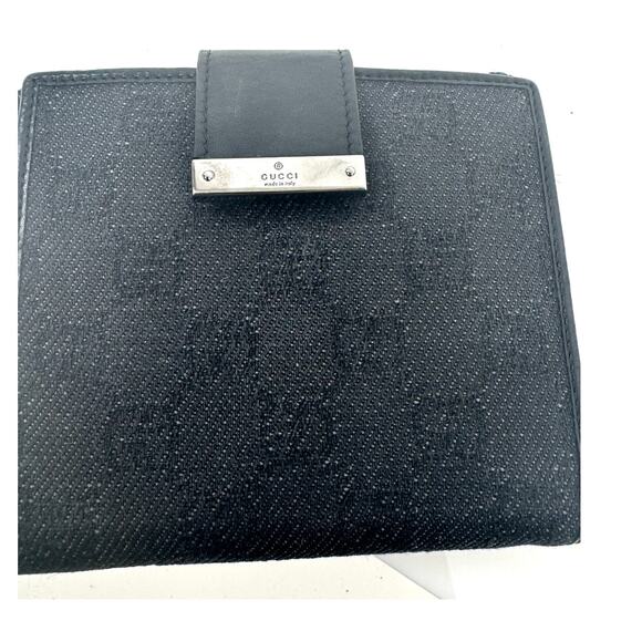 Gucci Black Monogram Canvas Metal Bar Snap Small Wallet - Picture 3 of 8
